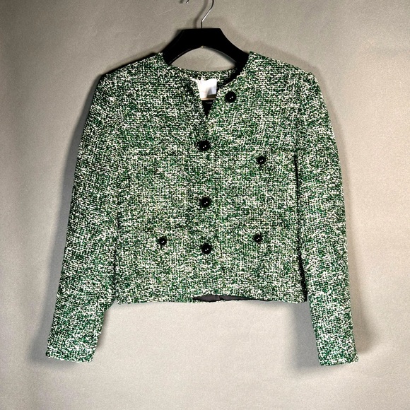 Mango green tweed jacket, women’s Medium, NWT, front pockets. - Picture 3 of 8